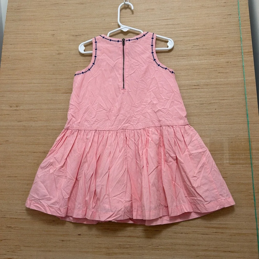 Hanna Andersson Girls Pink Embroidered Dropped Waist Pleated Cotton Dress 100 4T